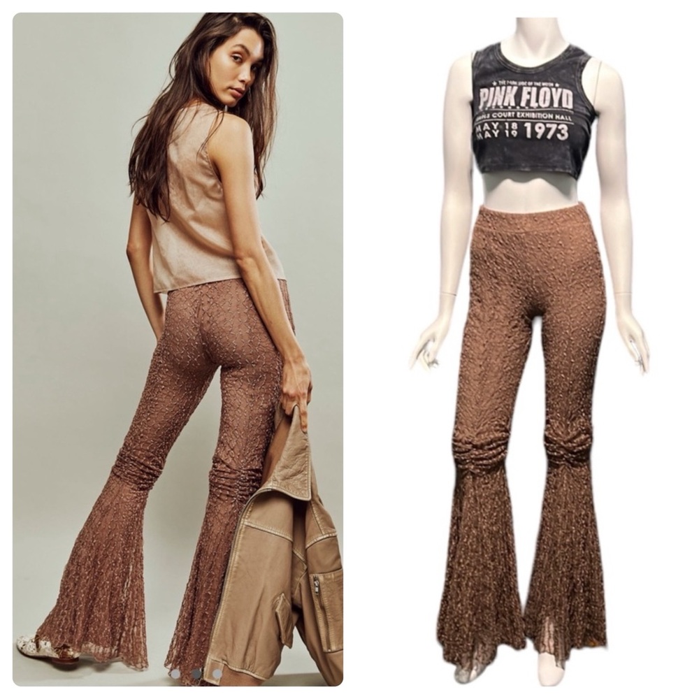 Free People Brown Crochet Flare Pants